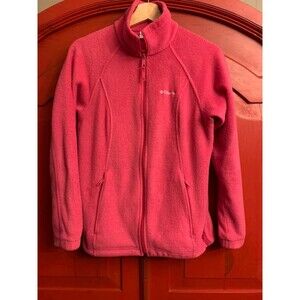 Columbia Size Small Hot Pink Fleece Jacket Embroidered Great Pre Worn Shape